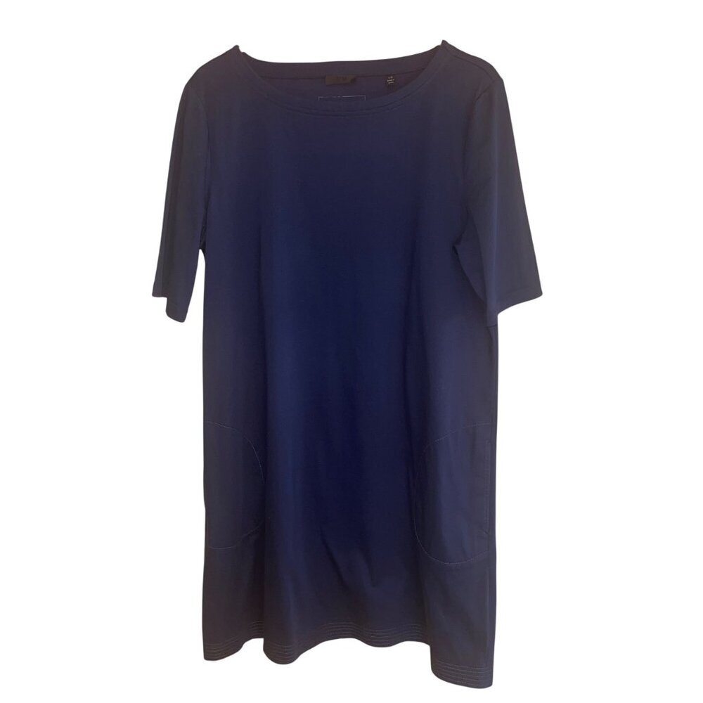 Atm Womens Dress Size Large Blue Pockets Relaxed Fit Pure Cotton New